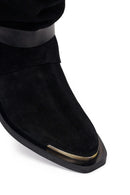 Woman Black Thick-Heeled Suede Leather Cowboy Boots | Derimod