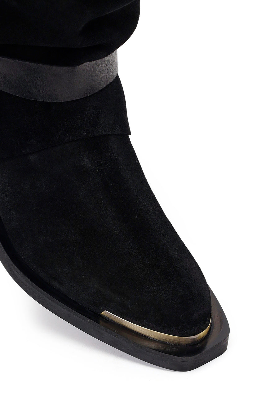 Woman Black Thick-Heeled Suede Leather Cowboy Boots