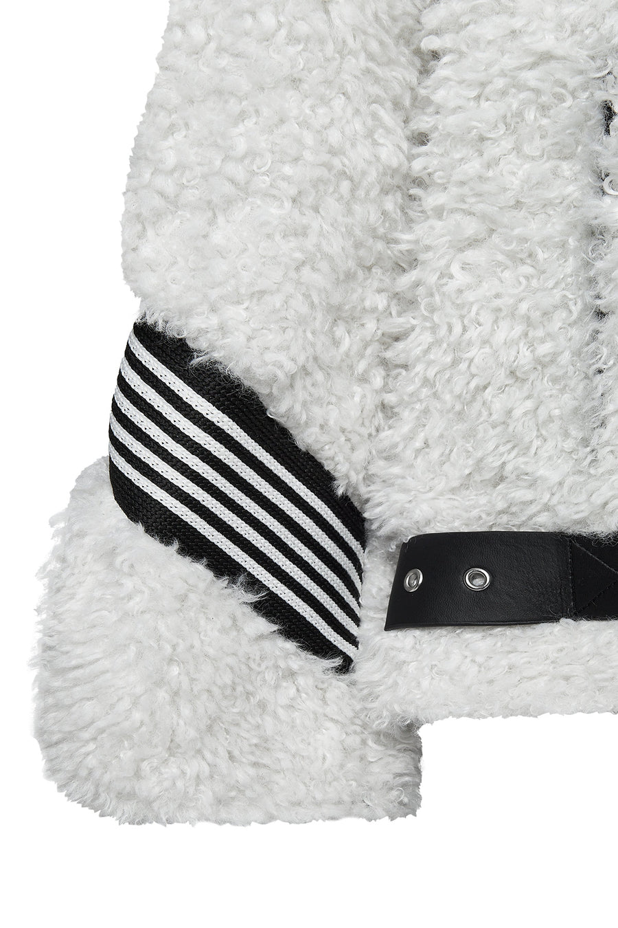 Meribel Women's White Black Stripe Detail Teddy Coat