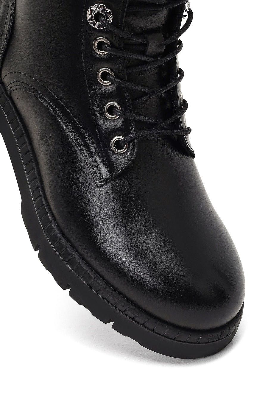 Women's Black Zippered Thick-Soled Leather Ankle Boots