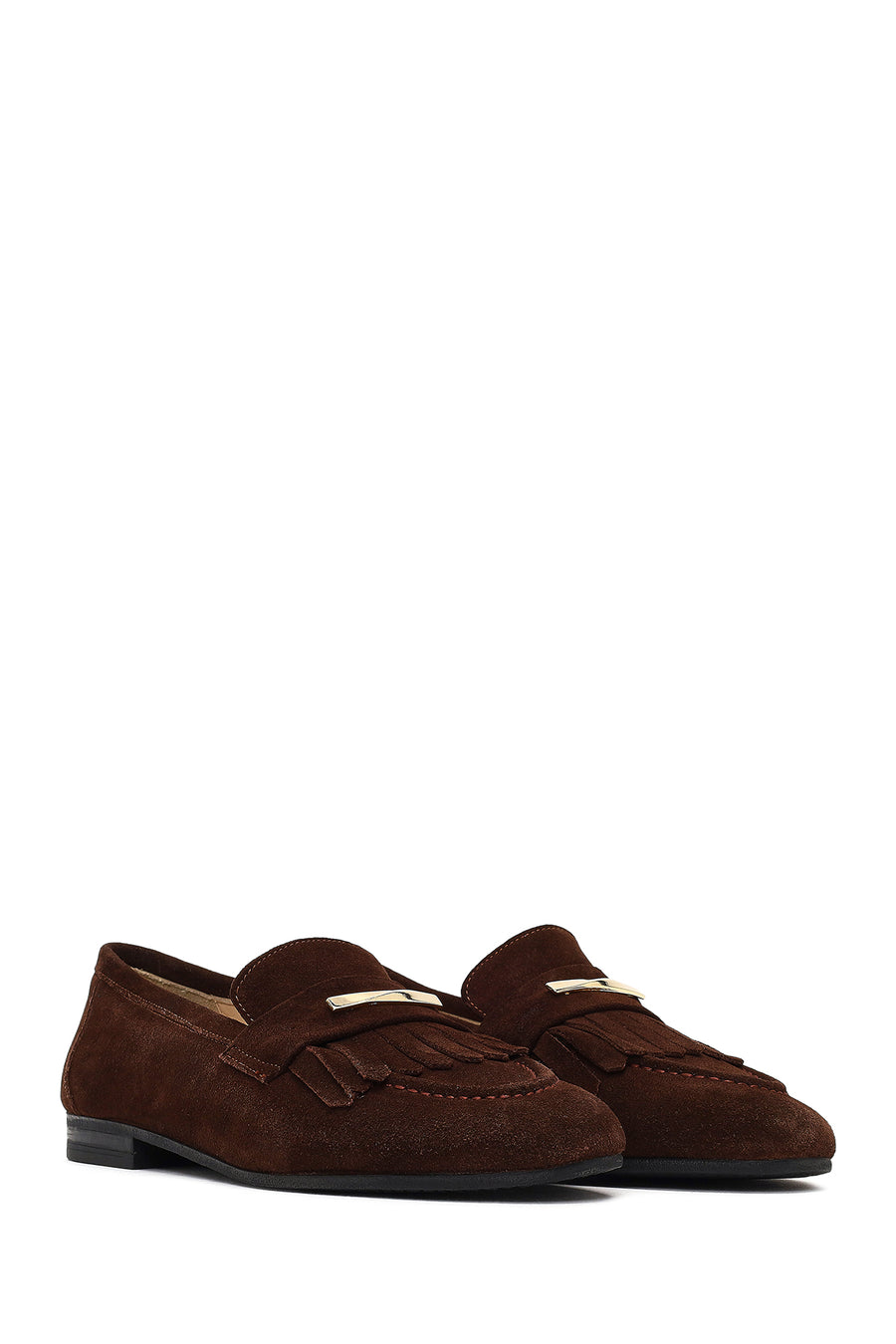 Women's Brown Buckled Suede Leather Loafer
