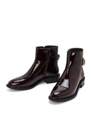 Women's Burgundy Zippered Patent Leather Boots | Derimod