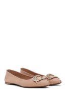 Women's Beige Leather Stone Ballerinas | Derimod