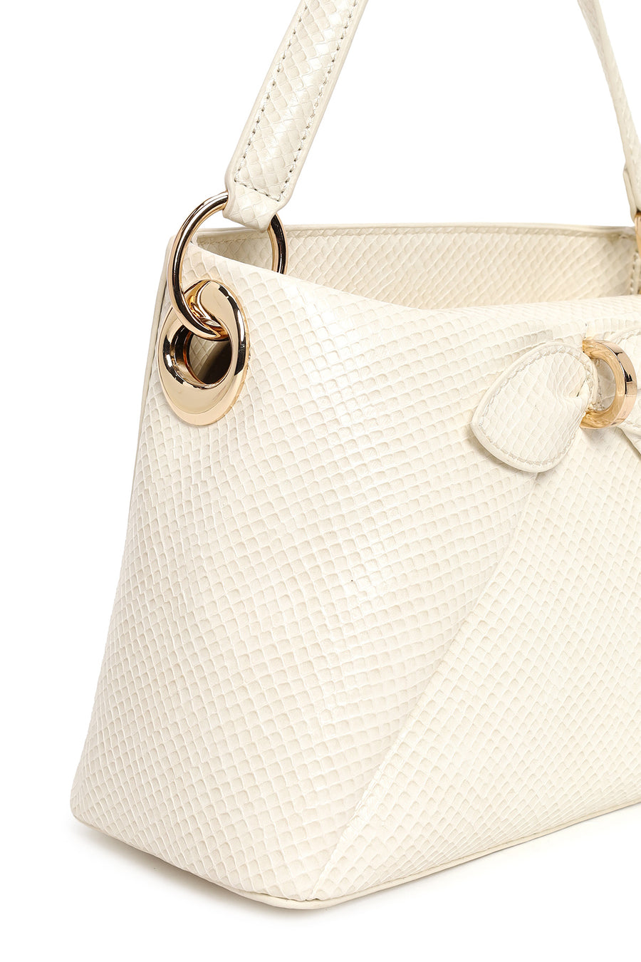 Woman Cream Long Strap Snake Patterned Mini Shoulder Bag