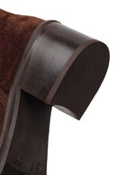 Woman Brown Zip Closure Chunky-Heeled Suede Leather Boots | Derimod