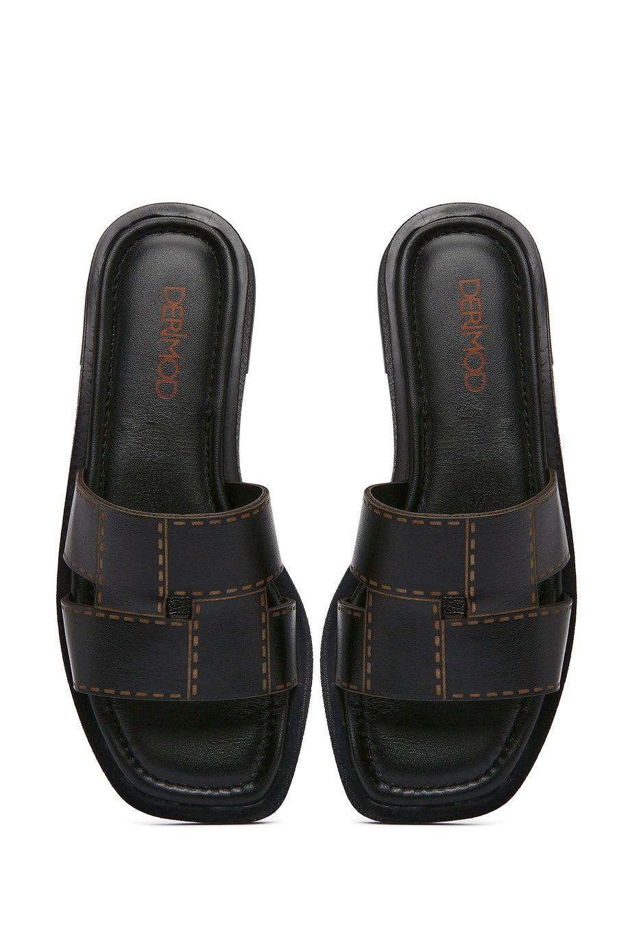 Women's Black Leather Slippers