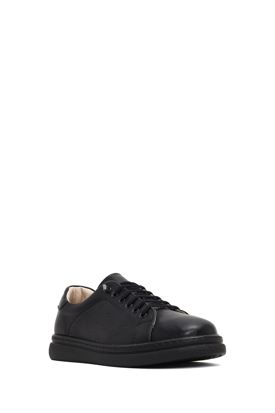 Kadın Siyah Bağcıklı Deri Sneaker
