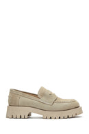 Women's Beige Thick Soled Suede Leather Masculine Loafer | Derimod