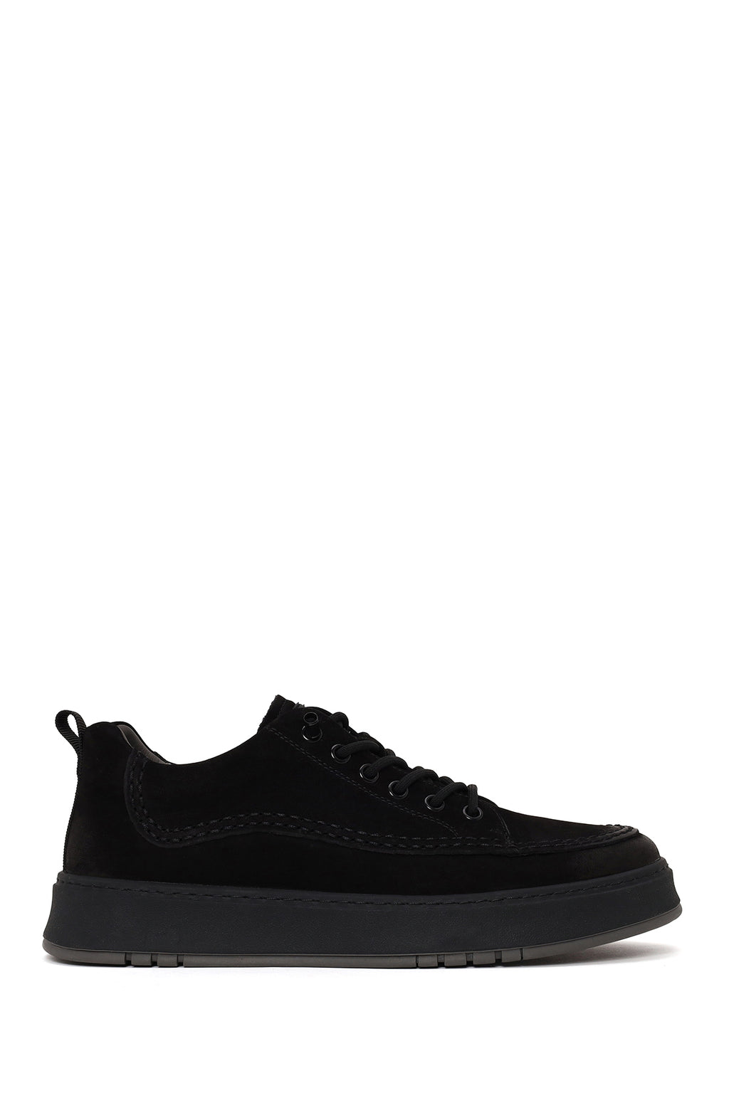 Erkek Siyah Bağcıklı Kalın Tabanlı Nubuk Deri Sneaker