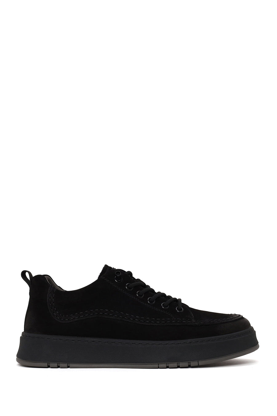 Erkek Siyah Bağcıklı Kalın Tabanlı Nubuk Deri Sneaker WM680052DN | Derimod