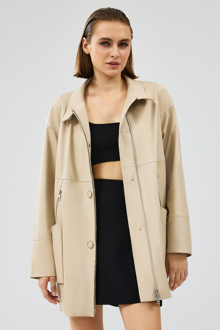 Dalida Women's Cream Oversize Leather Jacket