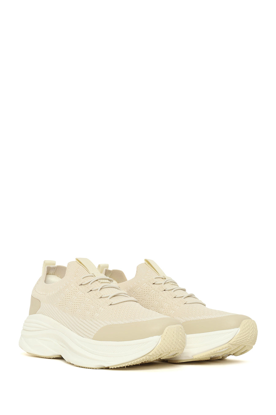 Derimod Zero Woman Cream Thick-Soled Lace-Up Fabric Sneaker