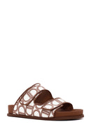 Women's Brown Banded Leather Slippers | Derimod