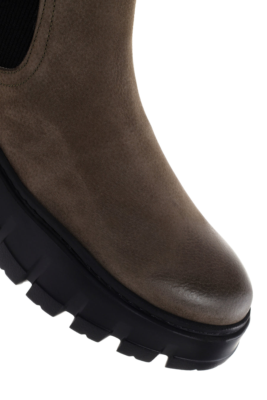 Men's Khaki Thick Soled Chelsea Nubuck Leather Boots