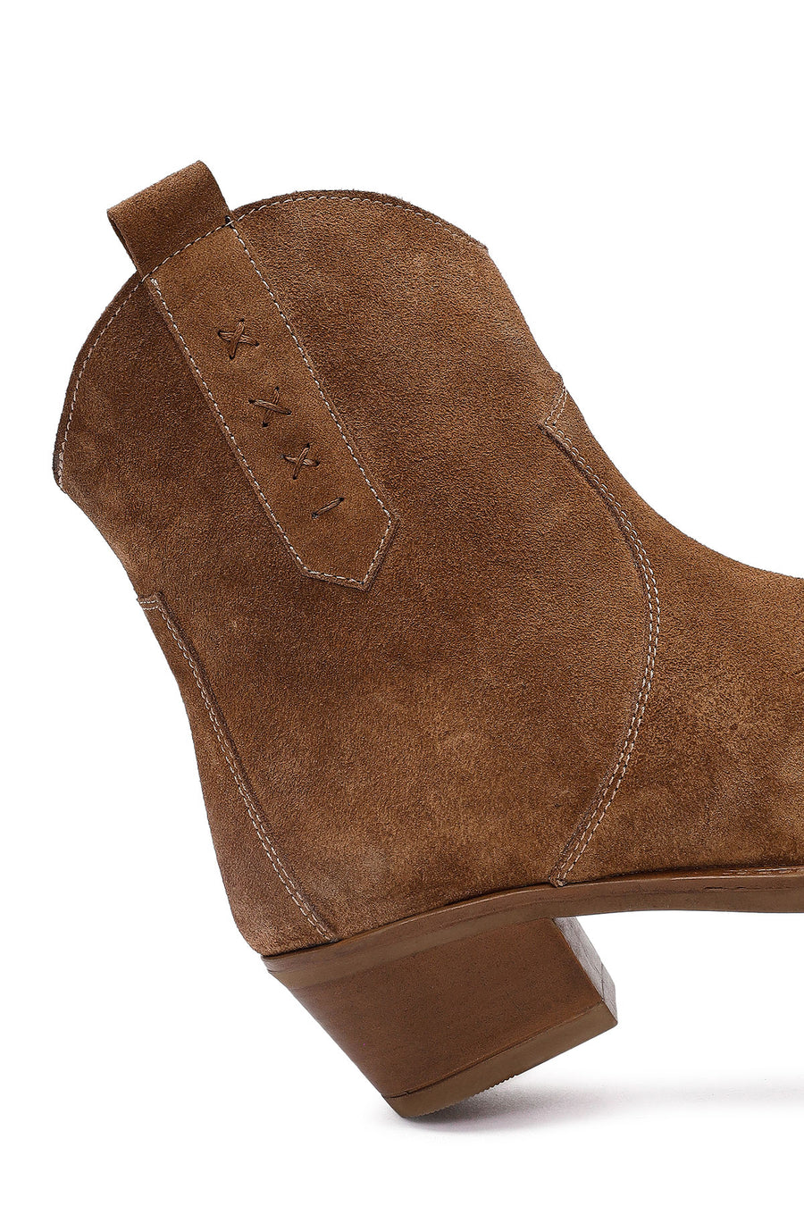 Women's Camel Short Thick Heel Suede Leather Cowboy Boot