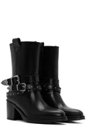 Women's Black Buckle Detailed Cowboy Boots | Derimod