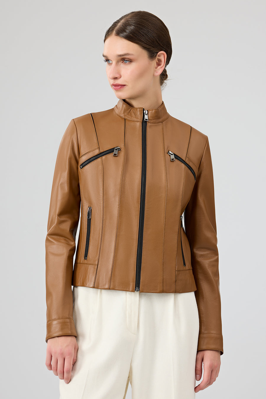 Linda Women's Camel Short Leather Jacket 25SGD5200U4 | Derimod