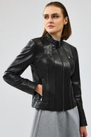 Linda Women's Black Short Leather Jacket | Derimod