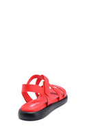 Women's Red Leather Flat Sandals | Derimod