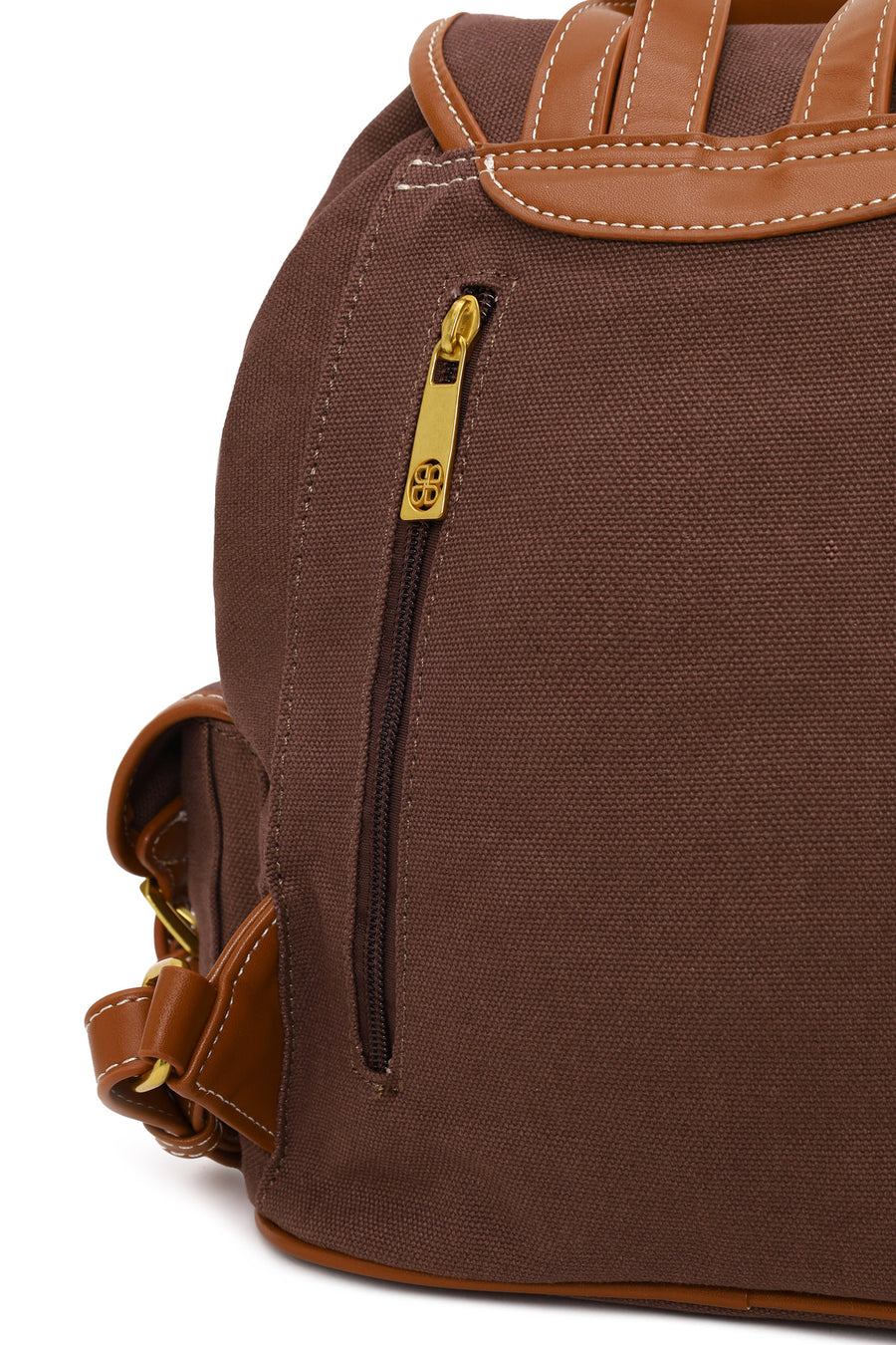 Woman Brown Fabric Backpack