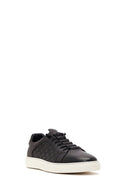Erkek Siyah Bağcıklı Desenli Deri Sneaker | Derimod