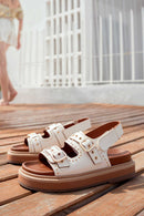 Women's Cream Buckled Thick Soled Sandals | Derimod