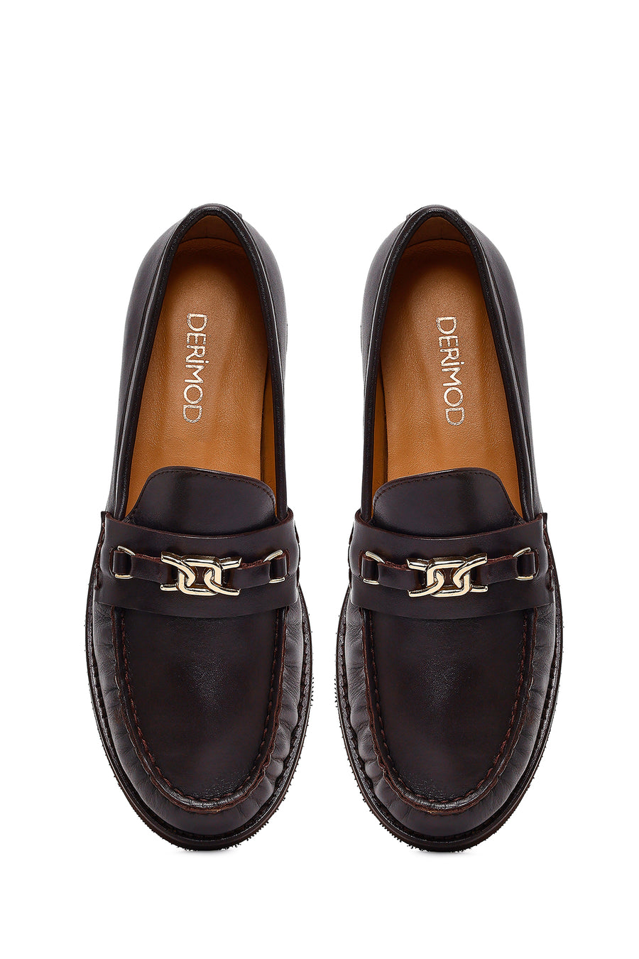 Women's Brown Buckled Leather Loafer