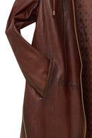 Daniela Women's Brown Hooded Long Oversize Leather Coat | Derimod