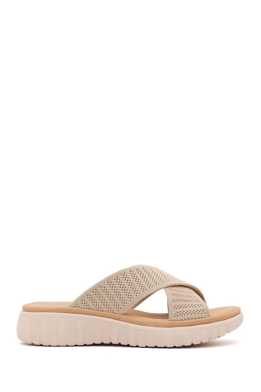 Women's Beige Thick-Soled Fabric Comfort Slippers 26SFE46276F | Derimod
