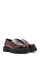 Women's Burgundy Thick-Soled Leather Masculine Loafer | Derimod