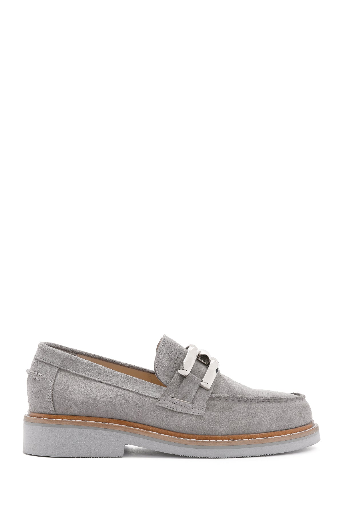 Women's Gray Suede Leather Masculine Loafer 24SFD181010 | Derimod