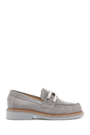 Women's Gray Suede Leather Masculine Loafer | Derimod