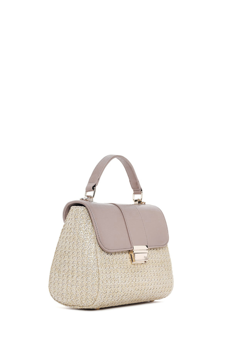 Woman Cream Long Strap Straw Underarm Bag