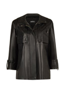 Celine Woman Black A-Line Hooded Leather Coat | Derimod