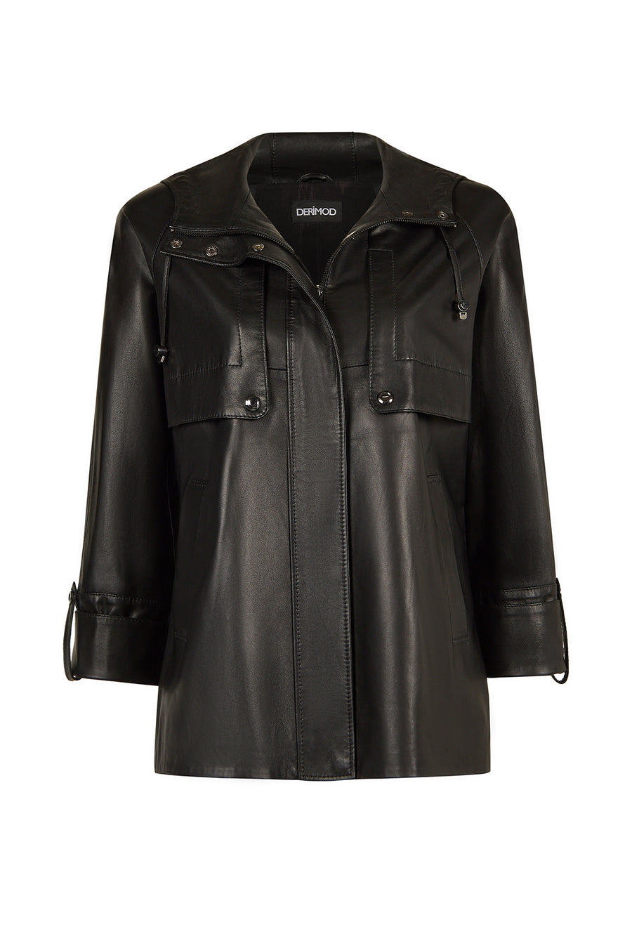 Celine Woman Black A-Line Hooded Leather Coat