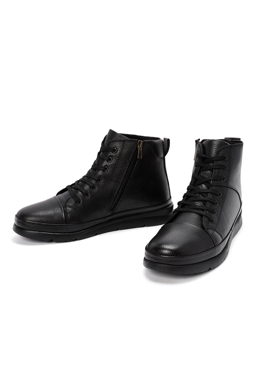 Men's Black Zippered Leather Sports Boots