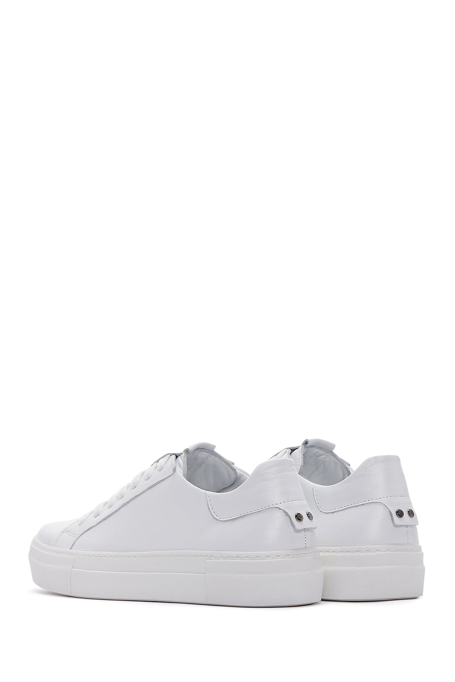 Kadın Beyaz Bağcıklı Deri Sneaker