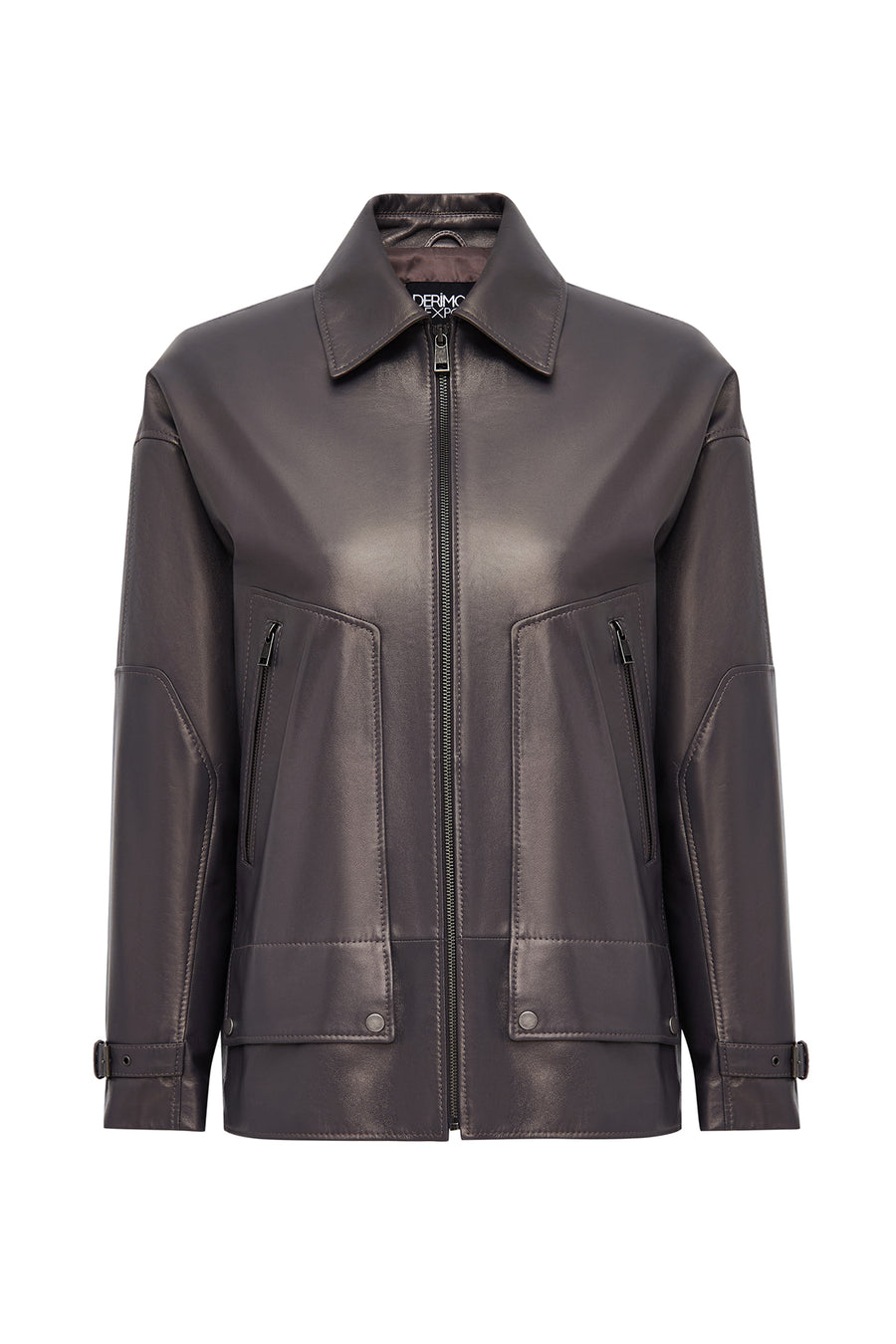 Rosalin Women's Gray Shirt Collar Oversize Leather Coat 25WGE5327MP | Derimod