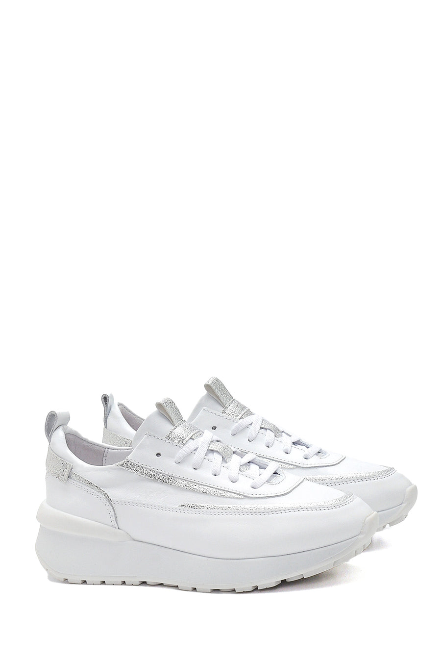 Kadın Beyaz Kalın Tabanlı Deri Sneaker