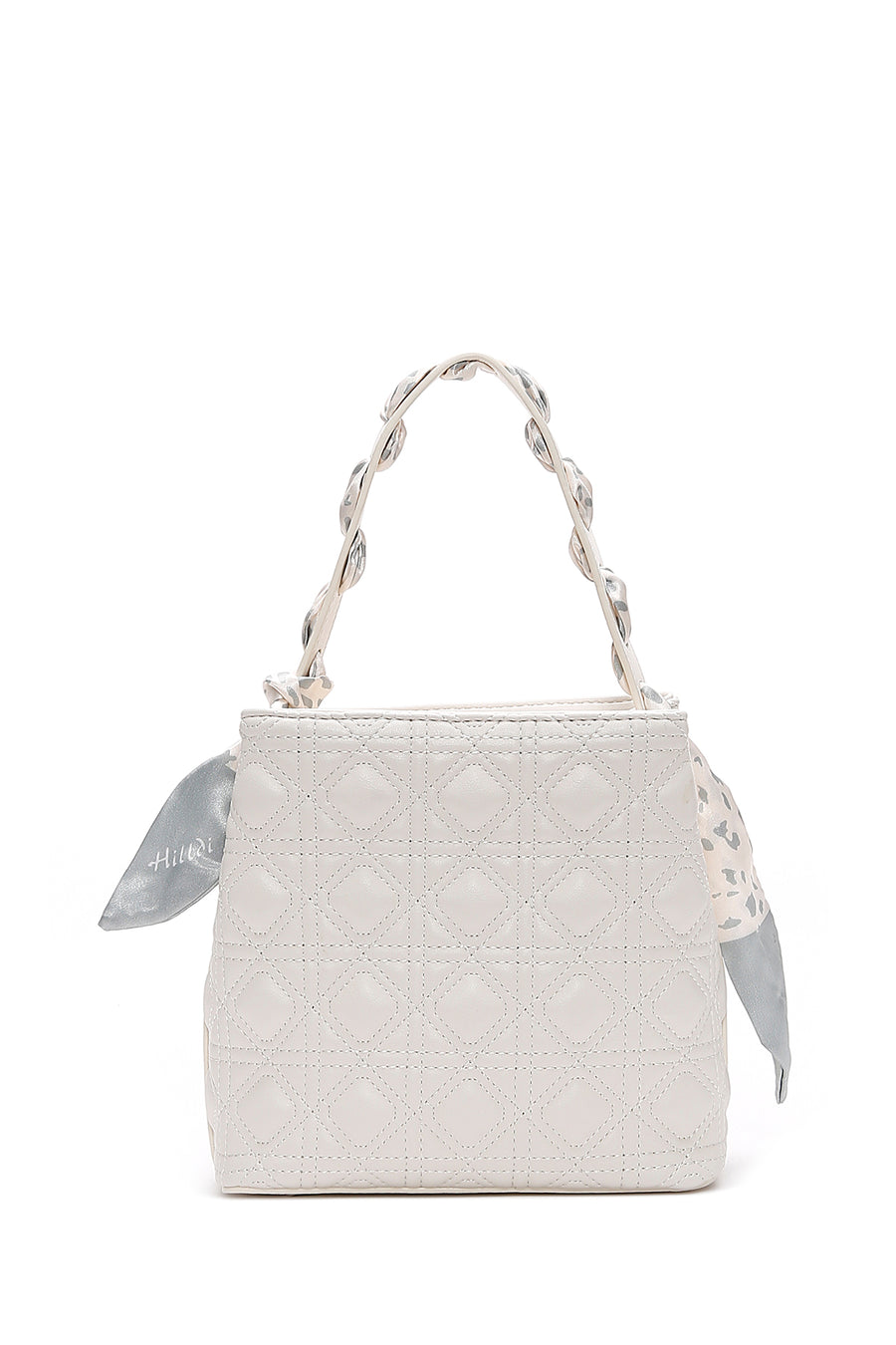 Women's Cream Long Strap Quilted Handbag with Accessory Detail