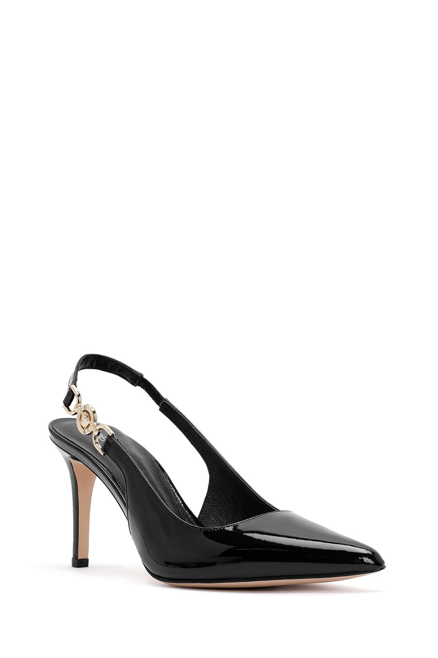 Women's Black Open Back Thin Heel Patent Leather Shoes