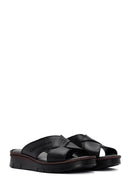 Women's Black Leather Comfort Slippers | Derimod