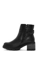 Women's Black Zippered Leather Heeled Boots | Derimod