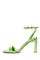 Women's Green Metallic Single Strap Heeled Sandals | Derimod