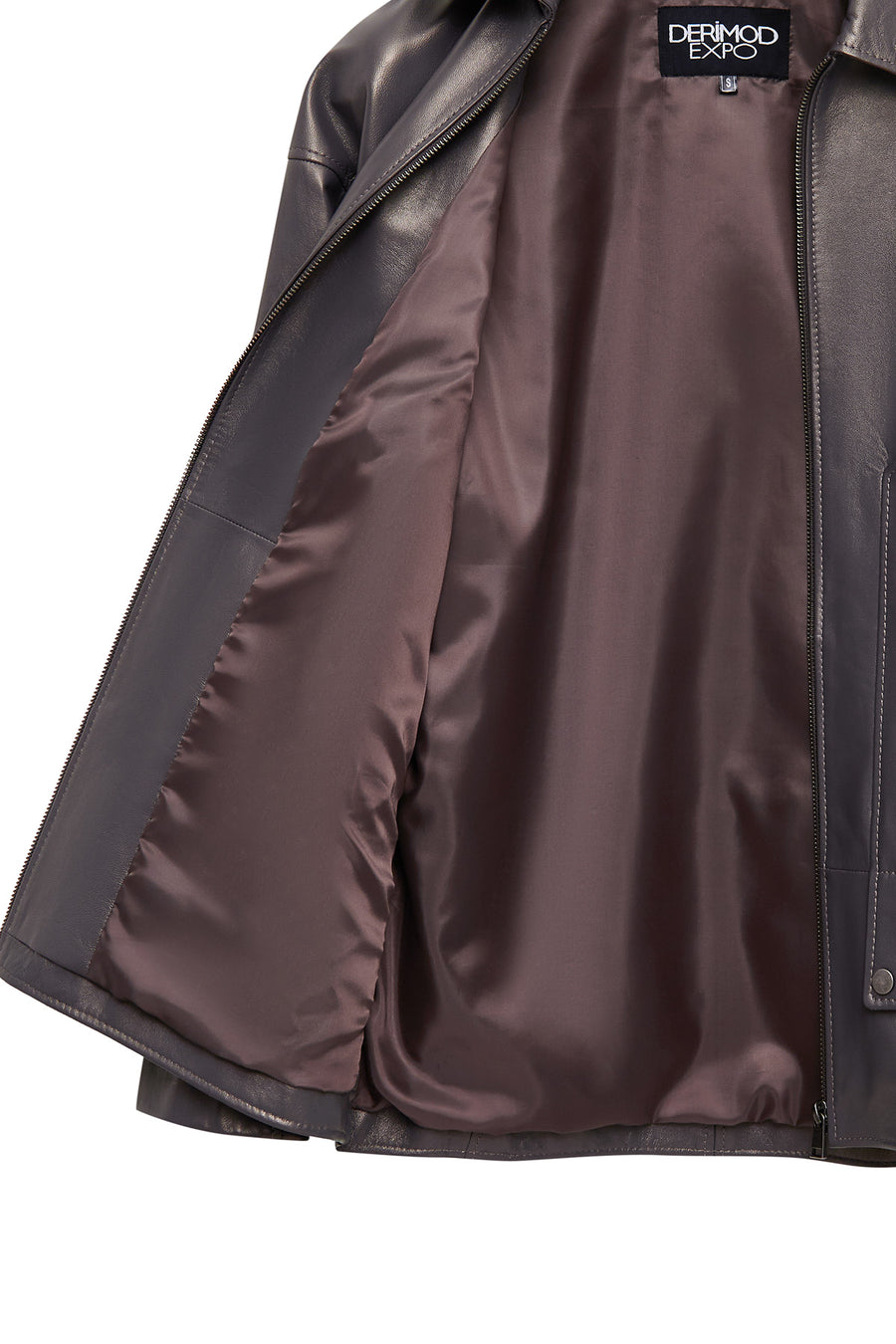 Rosalin Women's Gray Shirt Collar Oversize Leather Coat
