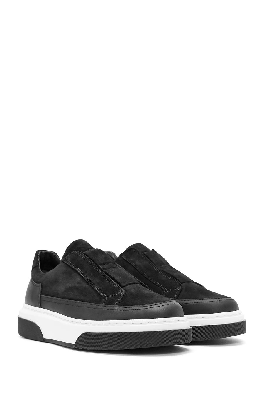 Erkek Siyah Süet Kalın Tabanlı Deri Sneaker
