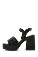 Women's Black Leather Platform Thick Heeled Sandals | Derimod