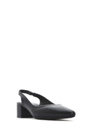 Women's Black Slingback Thick Low Heel Leather Shoes | Derimod
