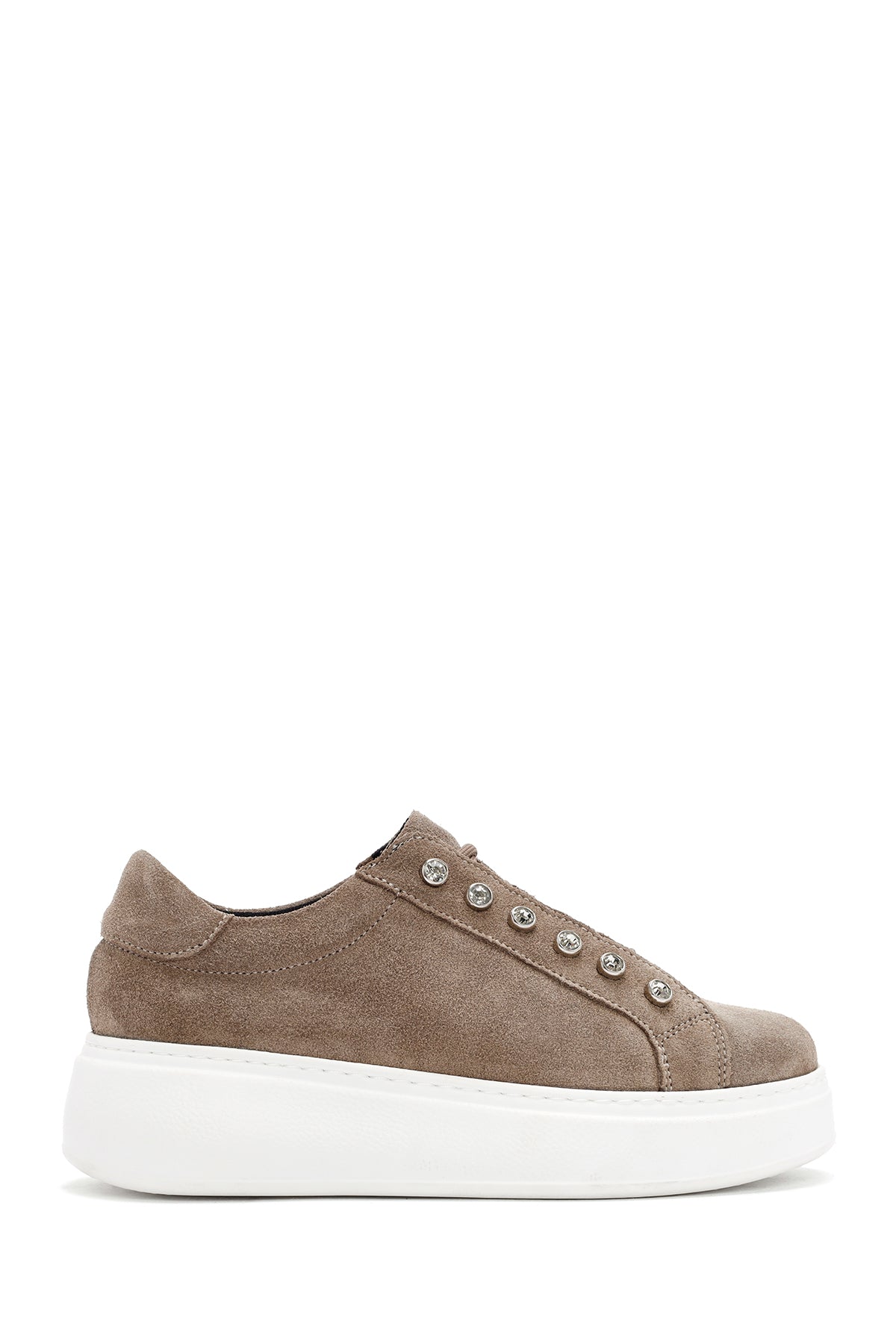 Women's Grey Lace-Up Stone Detailed Suede Leather Sneakers 24WFD210010 | Derimod