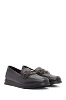 Women's Black Buckle Detailed Leather Comfort Loafer | Derimod